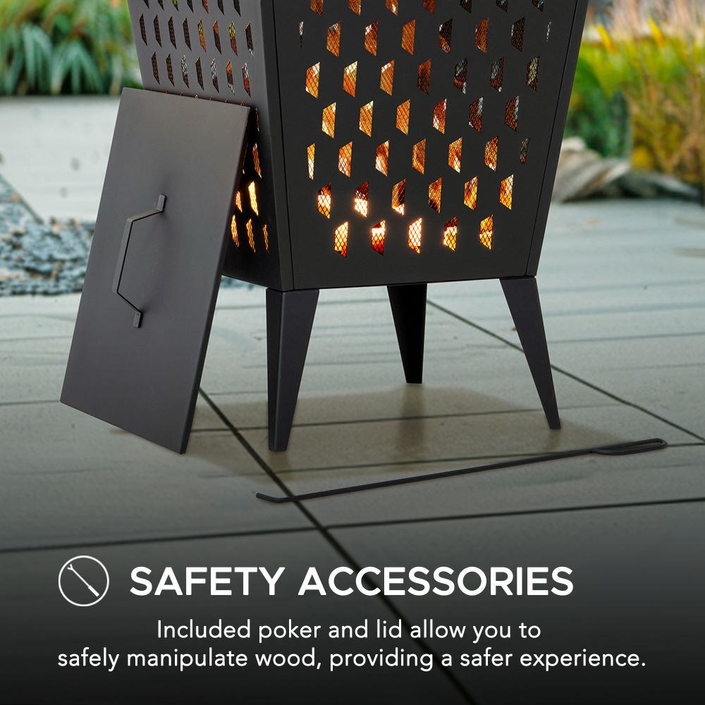 SUNJOY 18 Inch Patio Wood Burning Steel Fire Pit with Lid and Fire Poker 