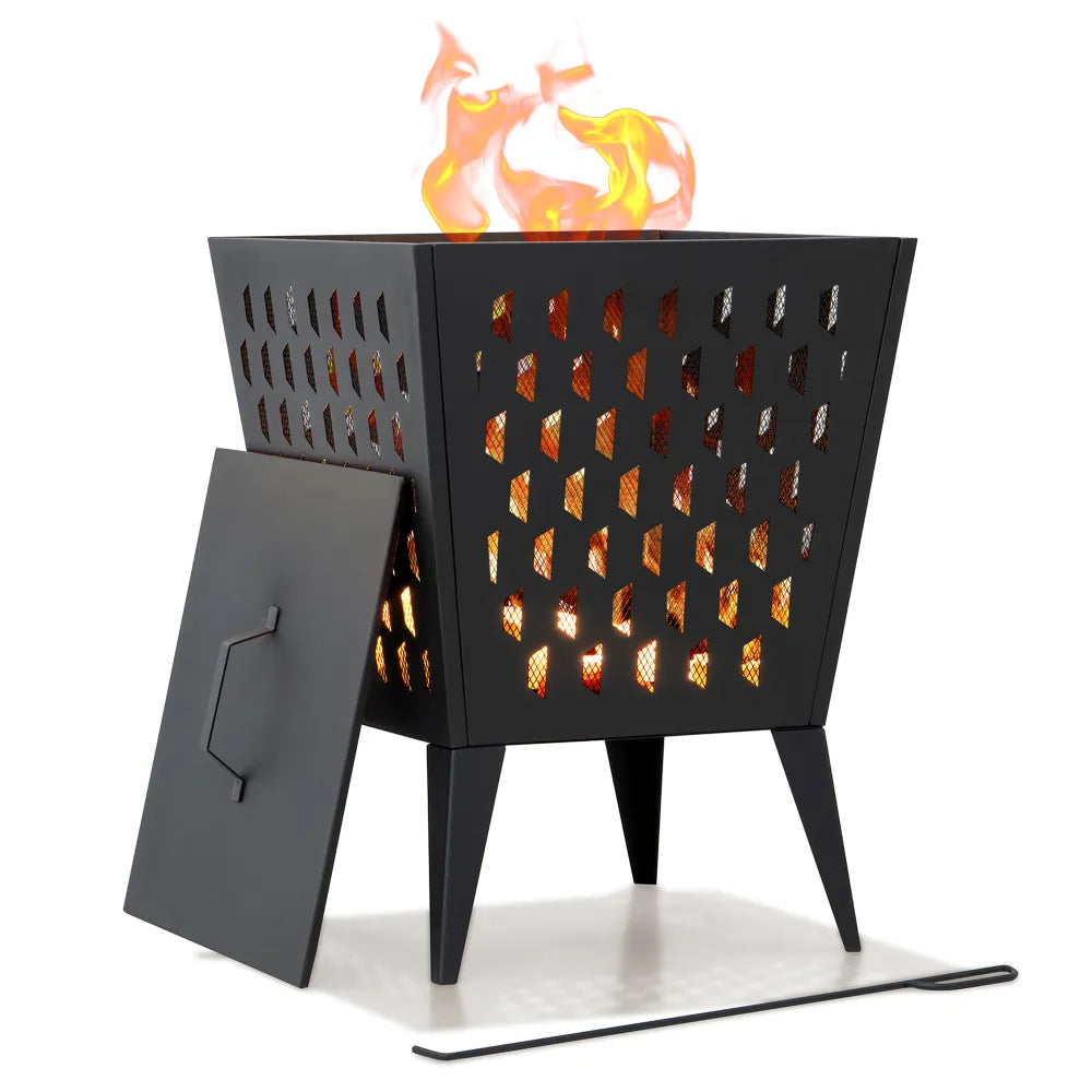 SUNJOY 18 Inch Backyard Wood Burning Fire Pit with Fire Poker and Lid
