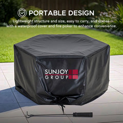 SUNJOY 28 Inch Stainless Steel Smokeless Fire Pit with PVC Cover and Poker