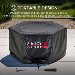 SUNJOY 28 Inch Stainless Steel Smokeless Fire Pit with PVC Cover and Poker