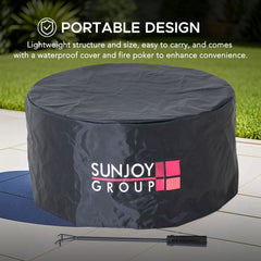 SUNJOY 28 Inch Stainless Steel Smokeless Fire Pit with PVC Cover and Poker