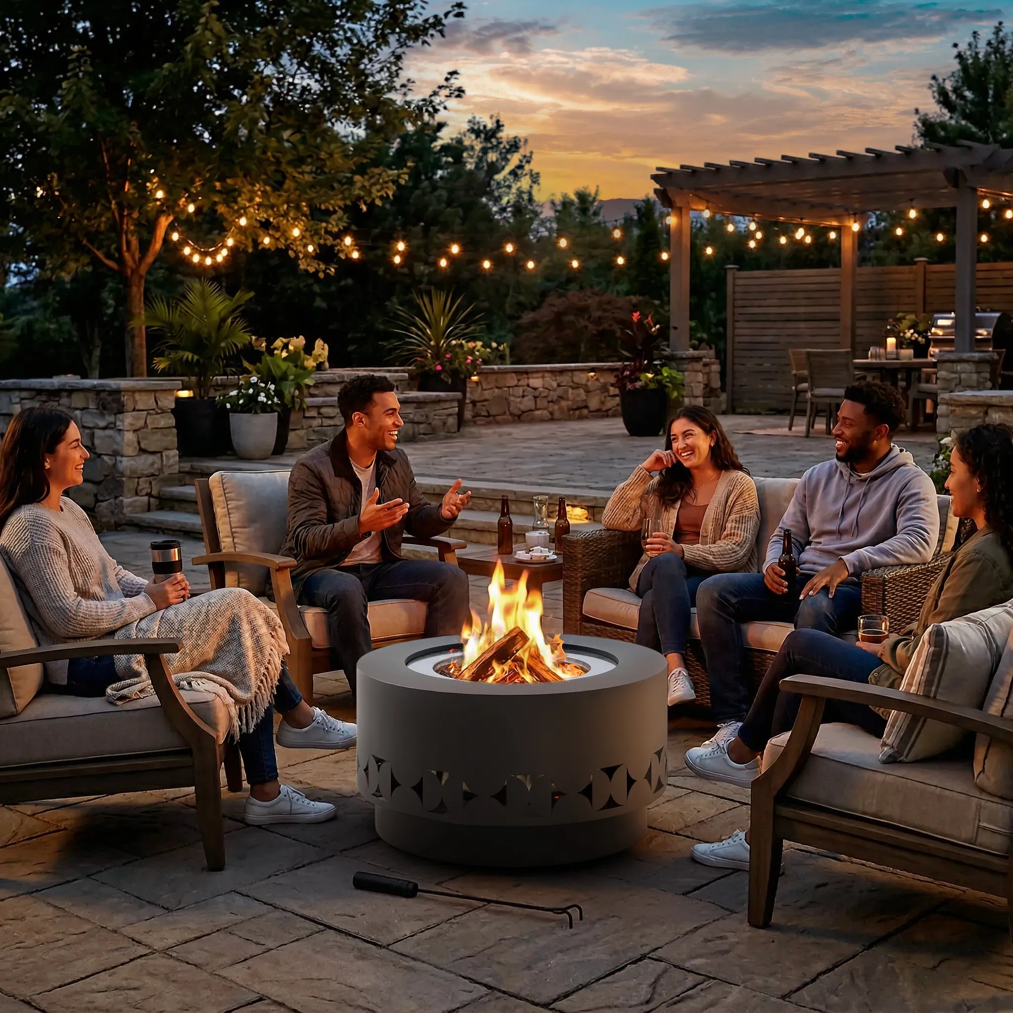 Modern 28in Round Smokeless Fire Pit, Compact Size | SUNJOY