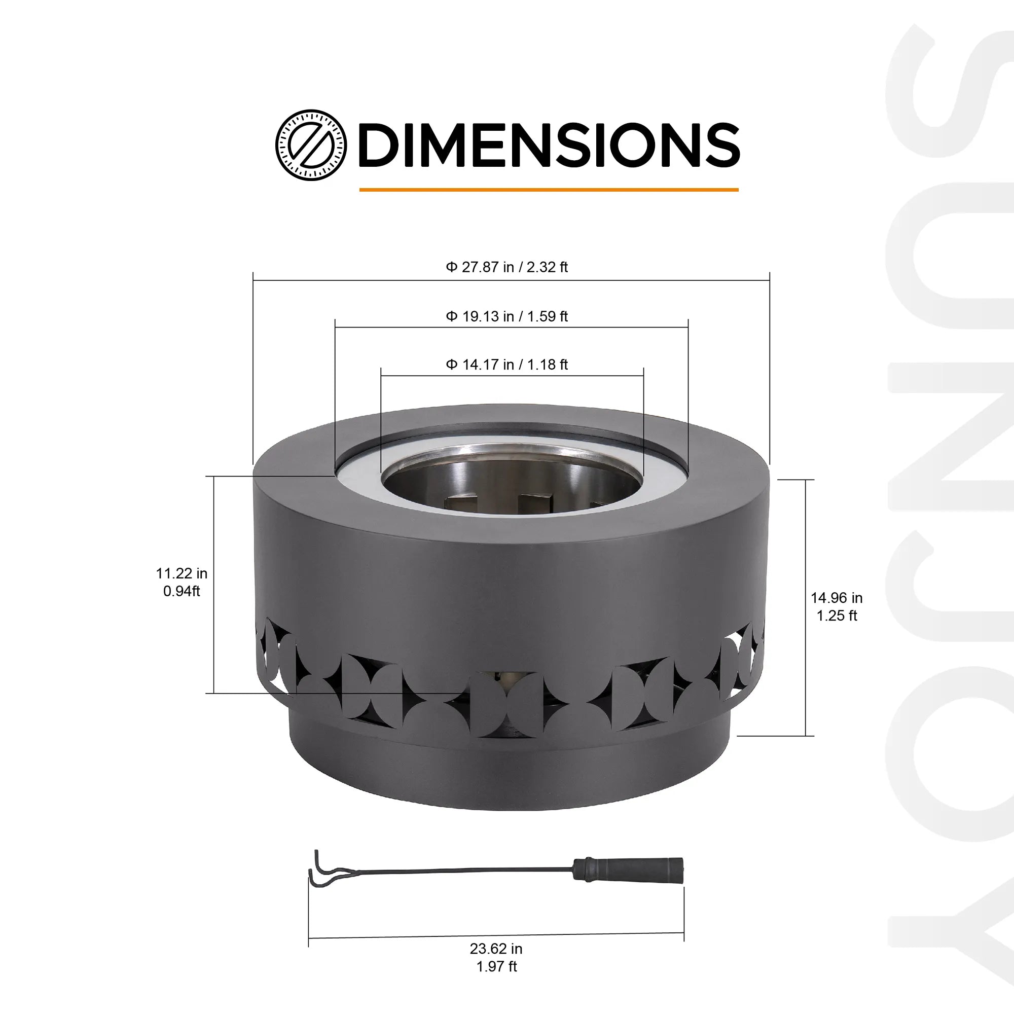 SUNJOY 28 Inch Round Stainless Steel Smokeless Fire Pit with PVC Cover and Poker - Triangle Pattern & Gray