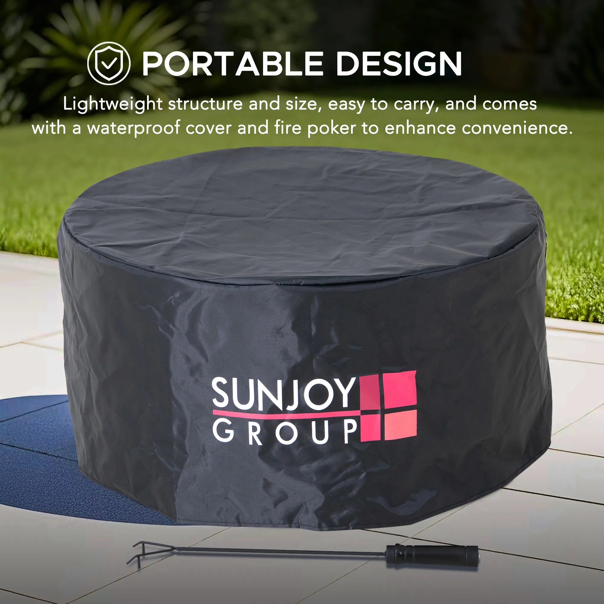 SUNJOY 28 Inch Round Stainless Steel Smokeless Fire Pit with PVC Cover and Poker - Triangle Pattern & Gray