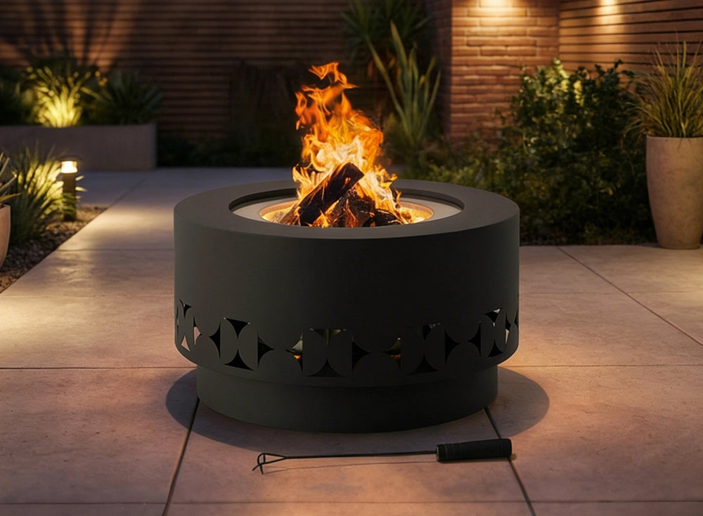 Modern 28in Round Smokeless Fire Pit, Compact Size | SUNJOY