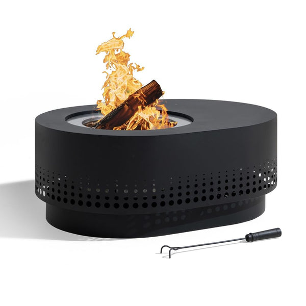 Smokeless Black Stainless Steel Fire Pit with Cover - SUNJOY
