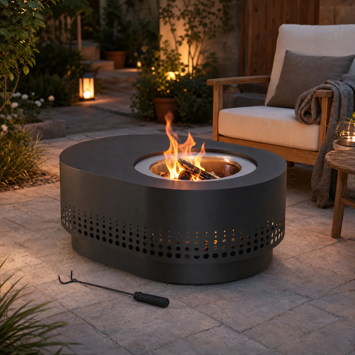 Vulcan Oval Extra Tall Smokeless Fire Pit 38", Dot Grid - Black