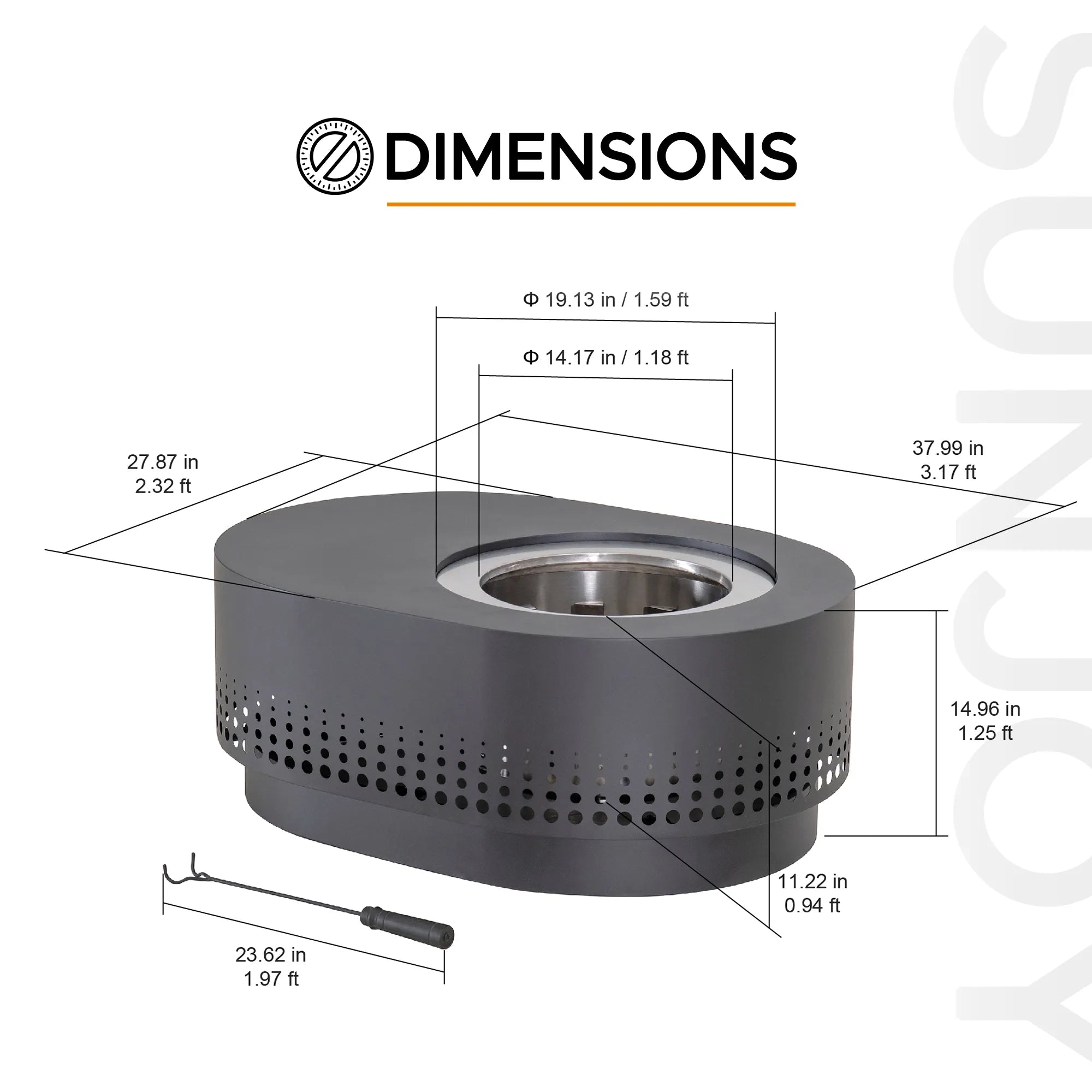 SUNJOY 38 Inch Stainless Steel Smokeless Fire Pit with PVC Cover and Poker - Dot Grid & Gray