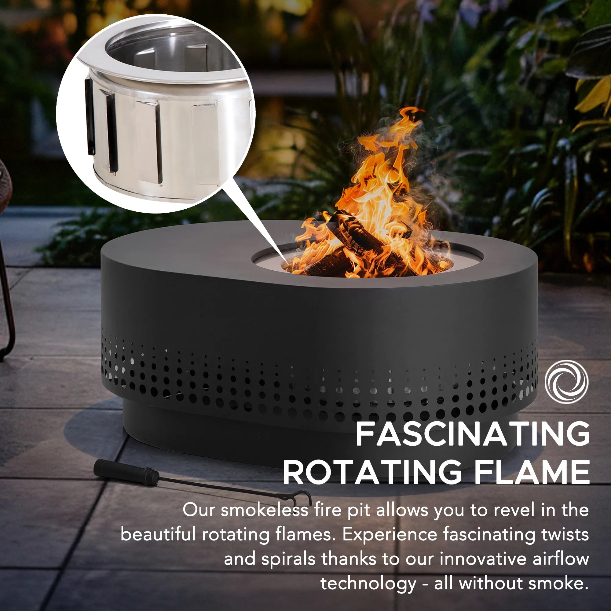 SUNJOY 38 Inch Stainless Steel Smokeless Fire Pit with PVC Cover and Poker - Dot Grid & Gray