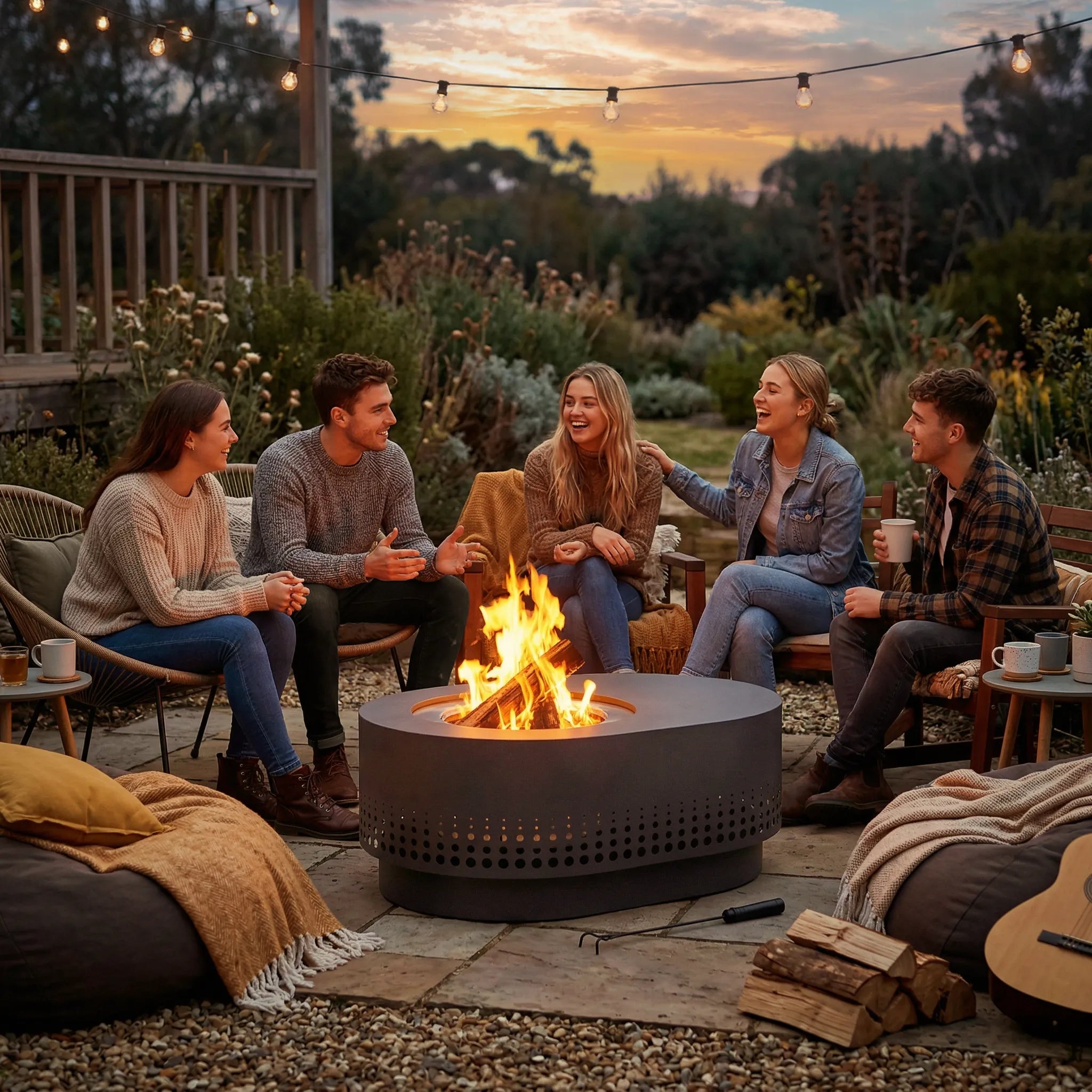 38in Outdoor Smokeless Fire Pit, Large Oval Design | SUNJOY