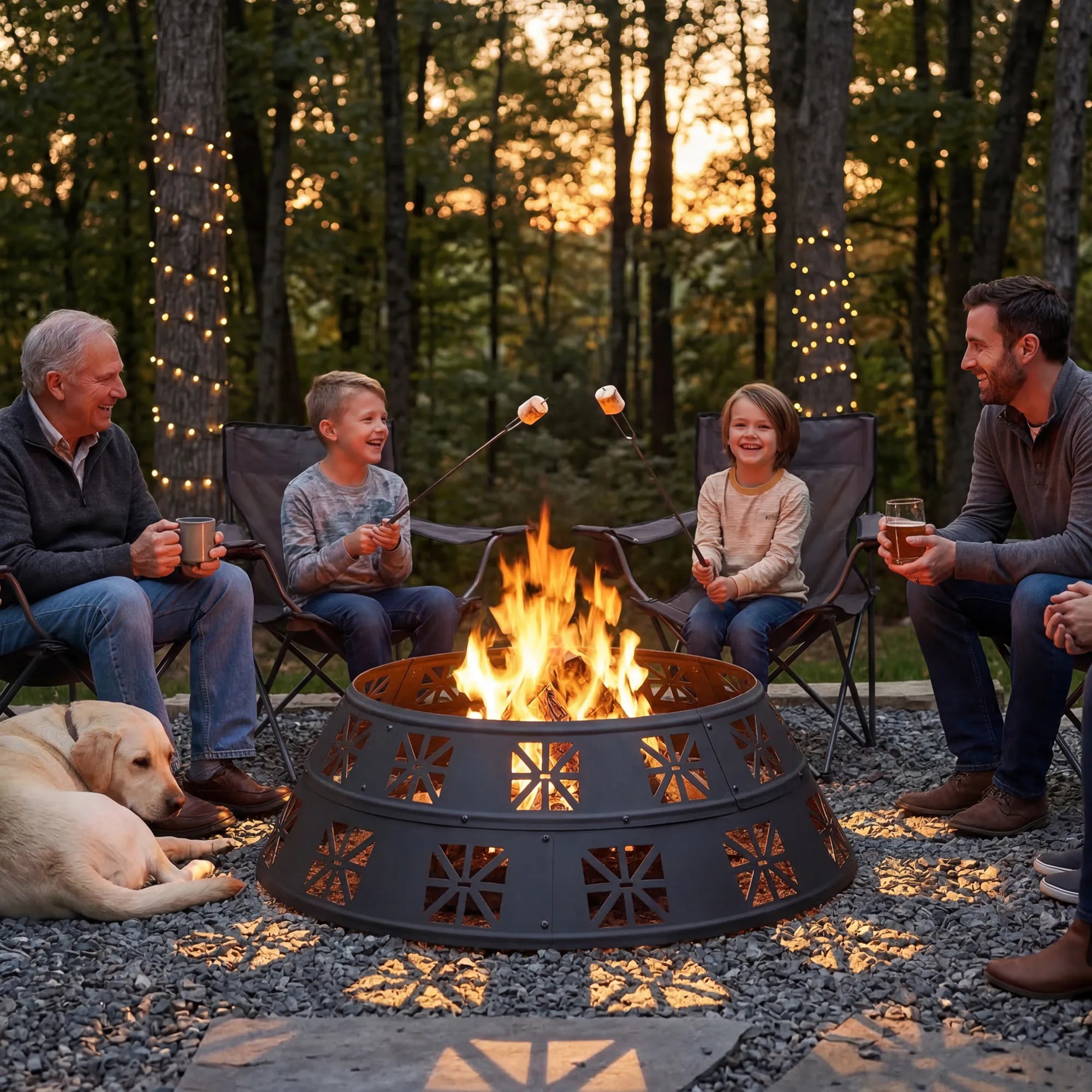 SUNJOY 36 Inch Heavy-Duty Steel Fire Pit Ring with Decorative Cutouts