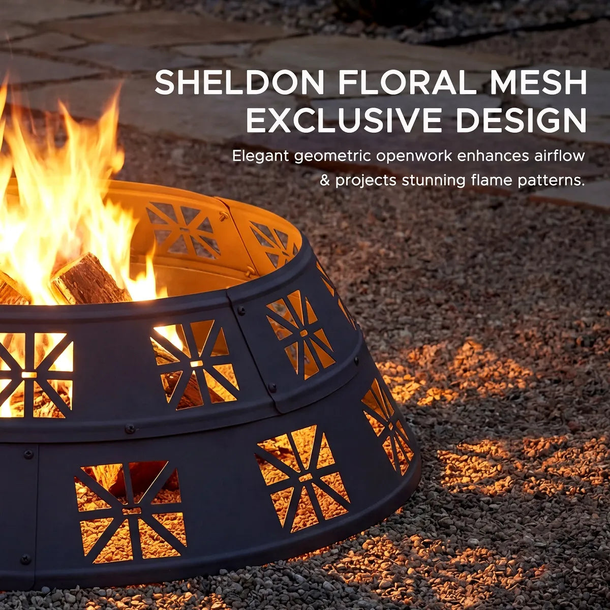 SUNJOY 36 Inch Heavy-Duty Steel Fire Pit Ring with Decorative Cutouts