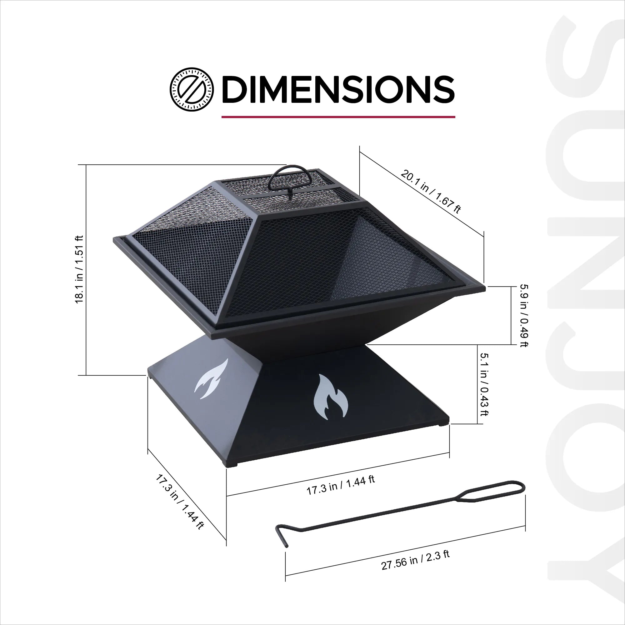 SUNJOY 20 Inch Compact Steel Fire Pit with Geometric Base, Spark Screen & Fire Poker