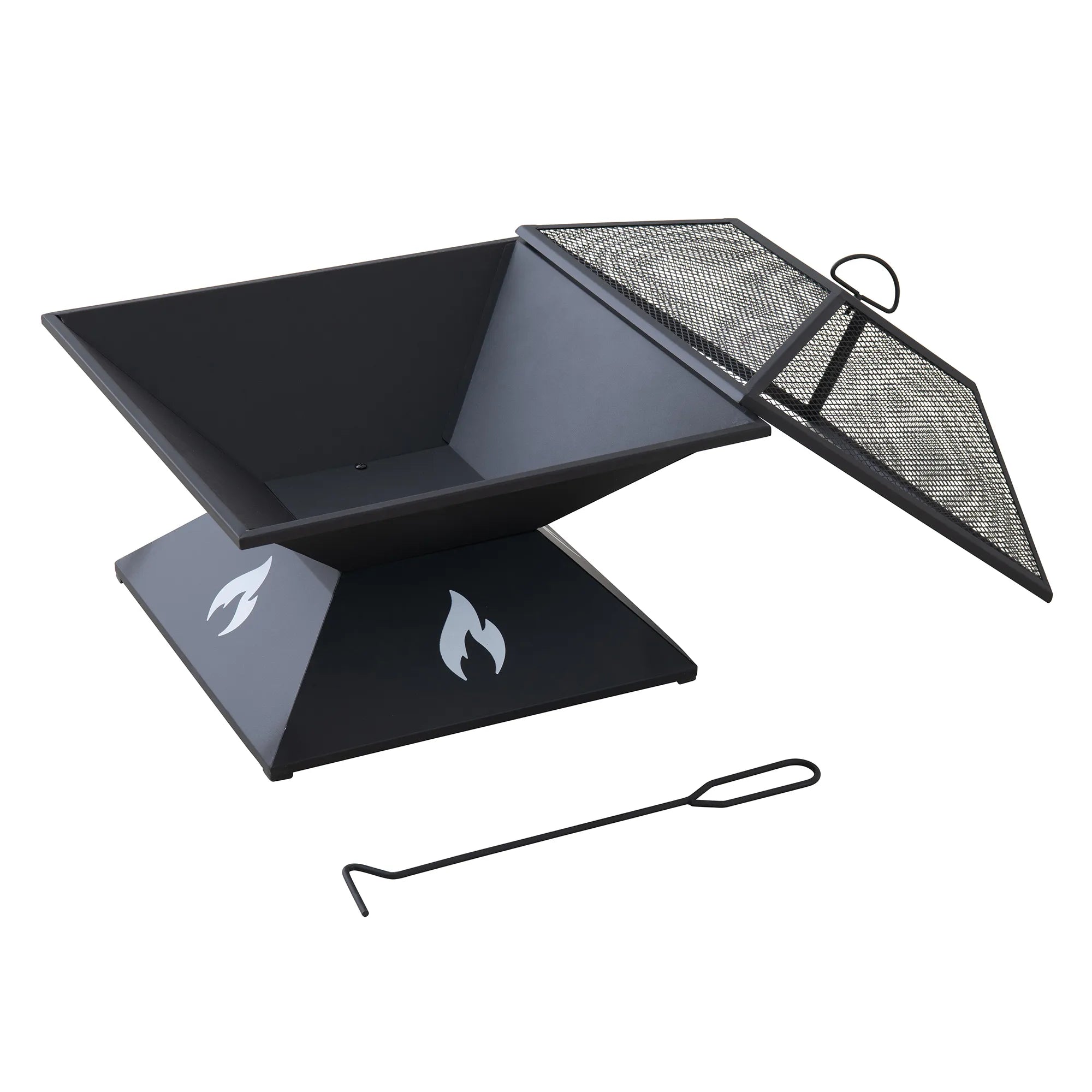 SUNJOY 20 Inch Compact Steel Fire Pit with Geometric Base, Spark Screen & Fire Poker