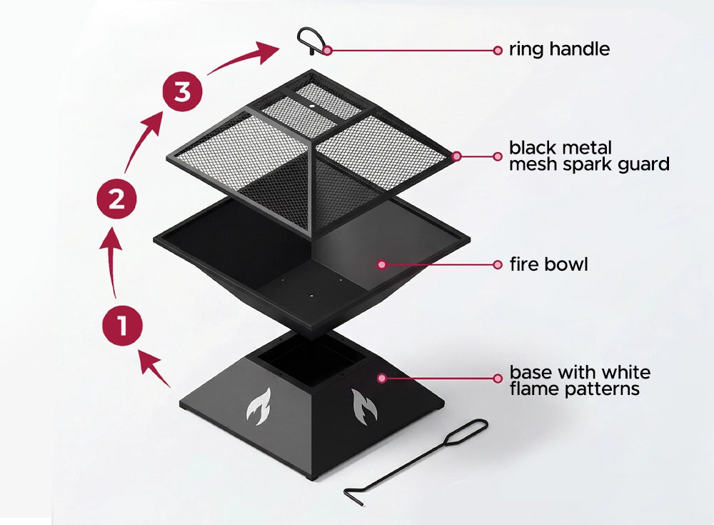 SUNJOY 20 Inch Lightweight Steel Fire Pit with Geometric Base, Spark Screen & Fire Poker