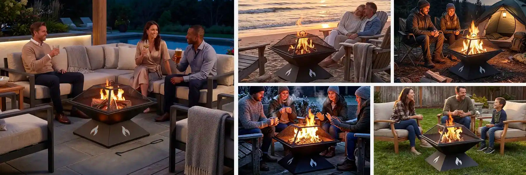 SUNJOY 20 Inch Lightweight Steel Fire Pit with Geometric Base, Spark Screen & Fire Poker