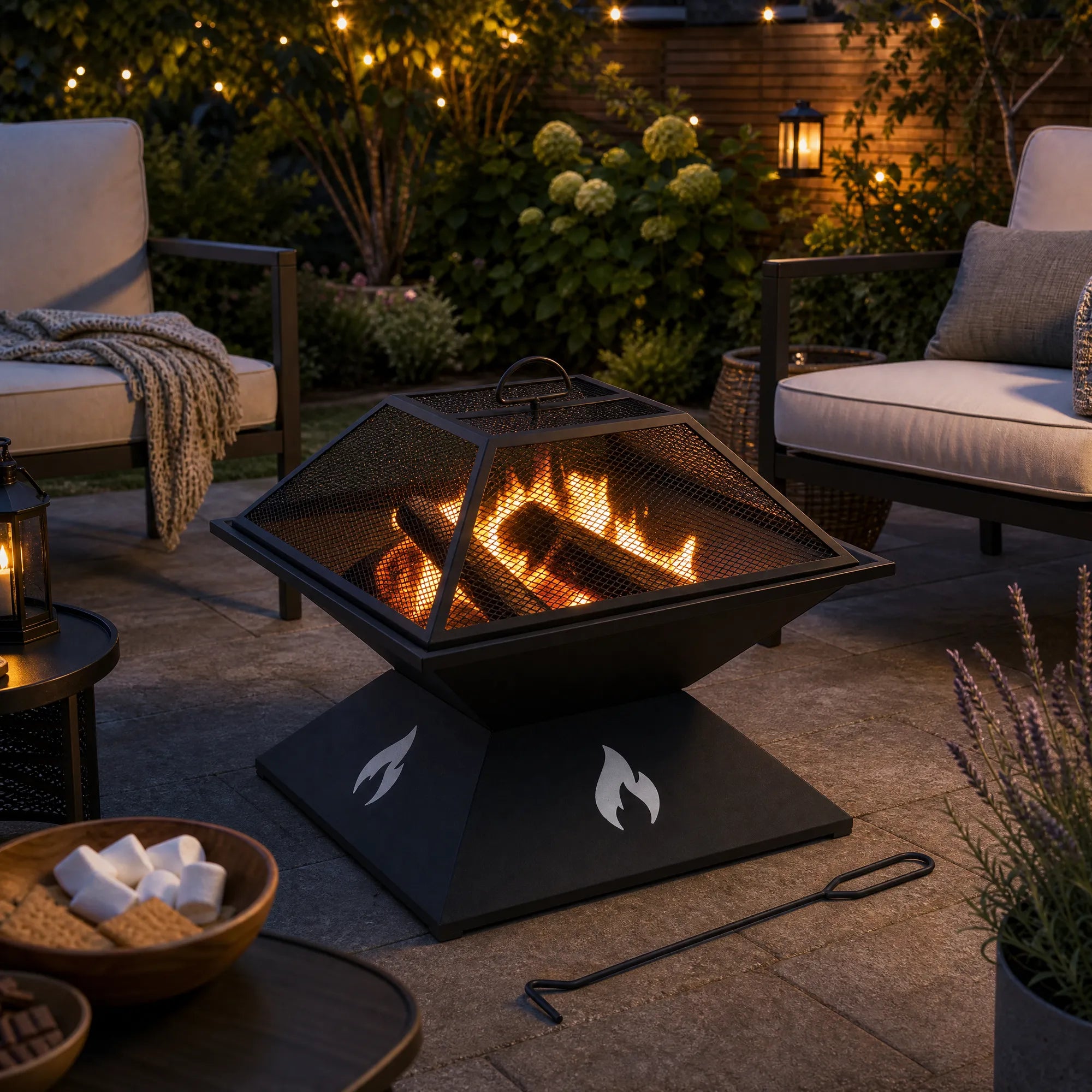 Sawgrass Compact Square Steel Fire Pit 20" Geometric Base