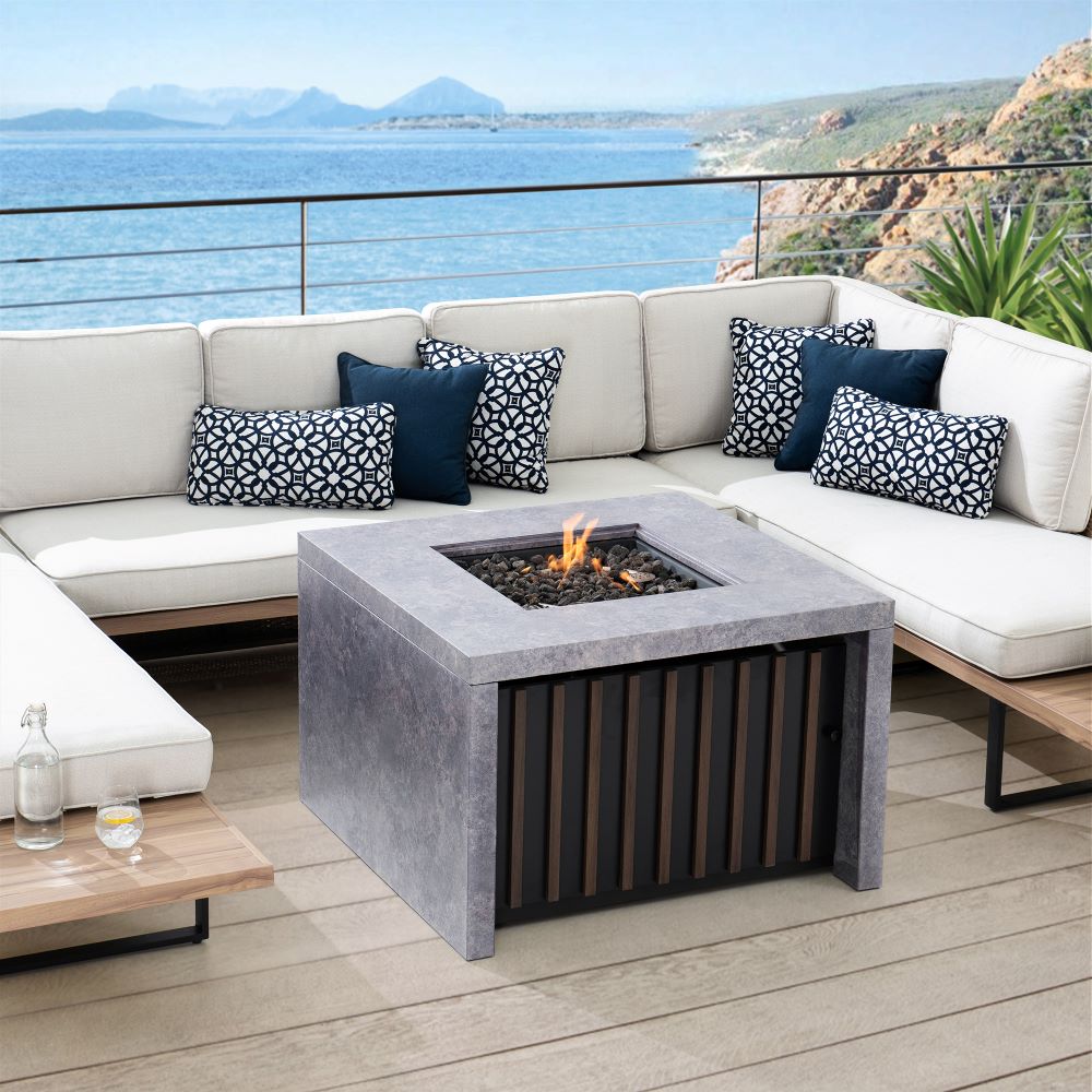 SUNJOY 38 Inch Outdoor Propane Gas Fire Pit Table with Lava Rocks.