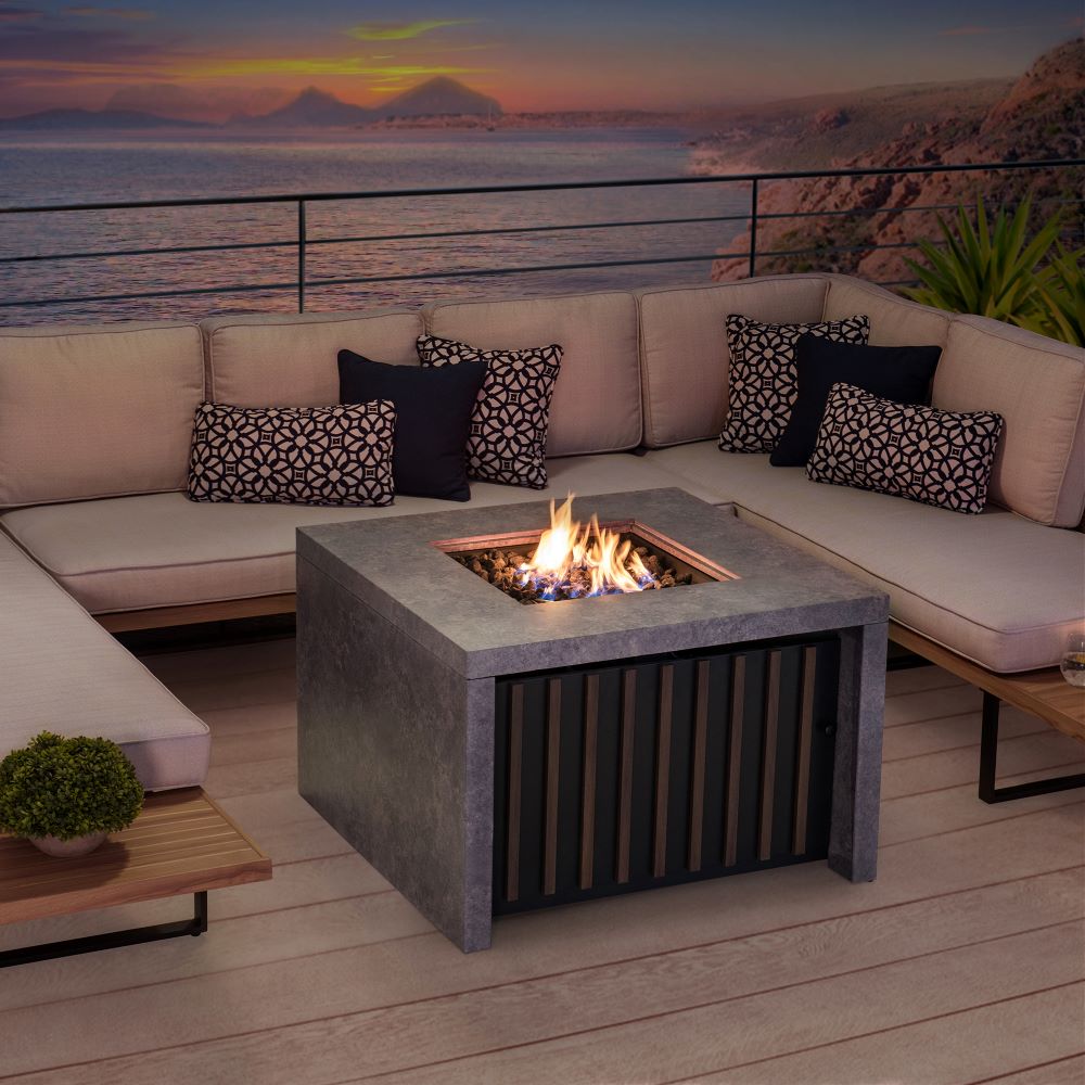 SUNJOY 38 Inch Outdoor Propane Gas Fire Pit Table with Lava Rocks.