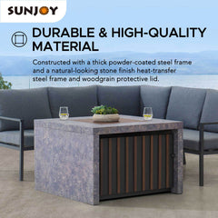 Sunjoy 38" Large Size Outdoor Patio Grey Propane Burning Fire Pit Table with Lid and Lava Rocks