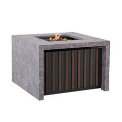 Sunjoy 38" Large Size Outdoor Patio Grey Propane Burning Fire Pit Table with Lid and Lava Rocks.