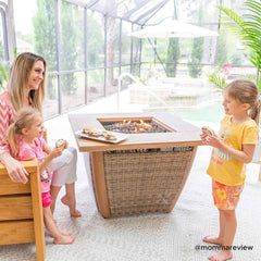 Sunjoy 38 in. Smokeless Fire Pit Outdoor Wicker Propane Gas Fire Pit Table Hidden Propane Tank Fire Pits with Lid and Lava Rocks