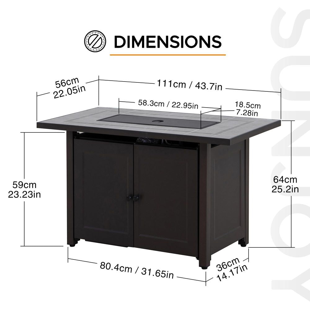 SUNJOY 44 Inch Propane Gas Fire Pit Table with Tile Tabletop & Lava Rocks