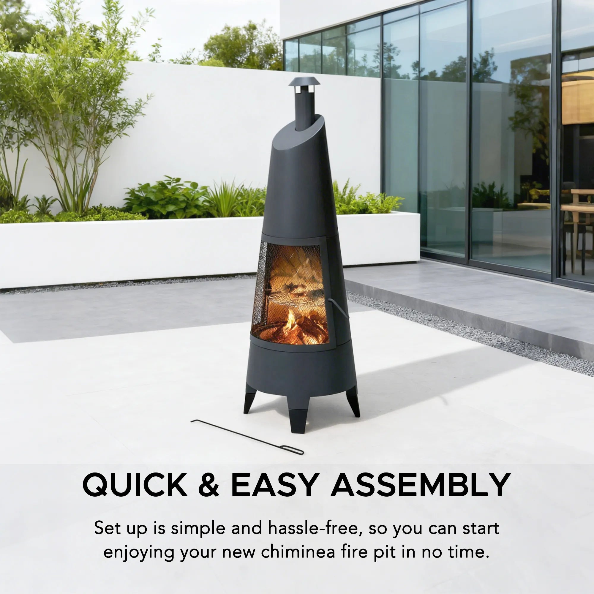 SUNJOY 57 Inch 2-in-1 Chiminea Fire Pit & Grill with Removable Grill Grate and PVC Cover - Gray