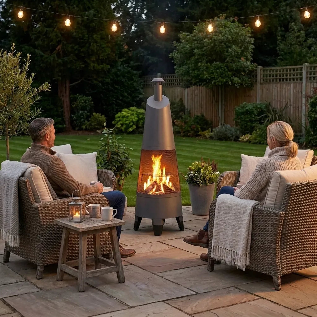 2-in-1 Chiminea Fire Pit & Grill 57" - Gray