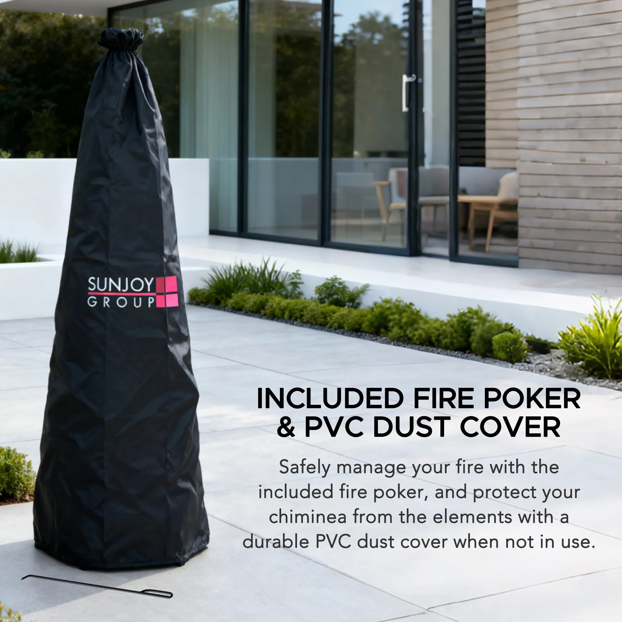 SUNJOY 57 Inch 2-in-1 Chiminea Fire Pit & Grill with Removable Grill Grate and PVC Cover - Black