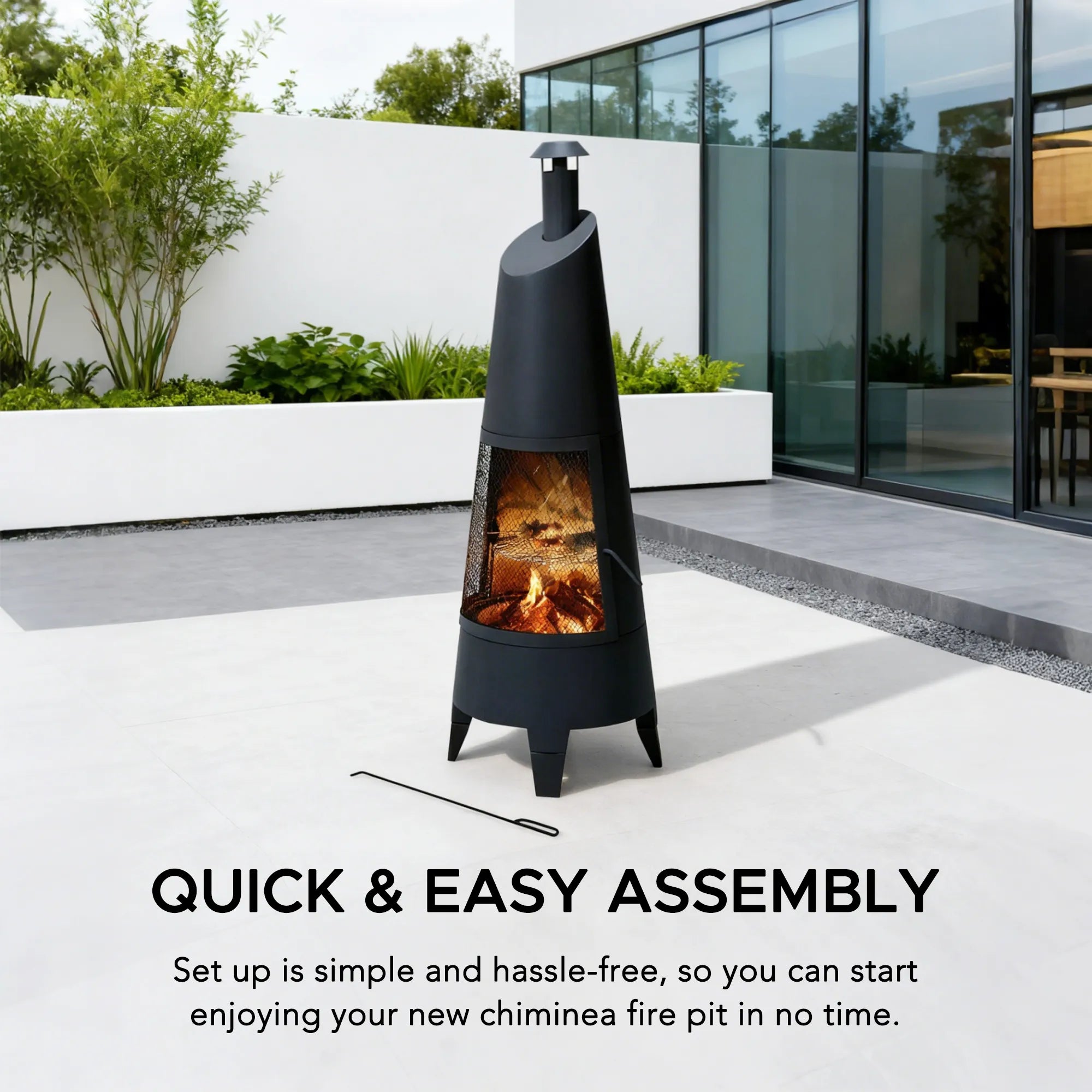 SUNJOY 57 Inch 2-in-1 Chiminea Fire Pit & Grill with Removable Grill Grate and PVC Cover - Black