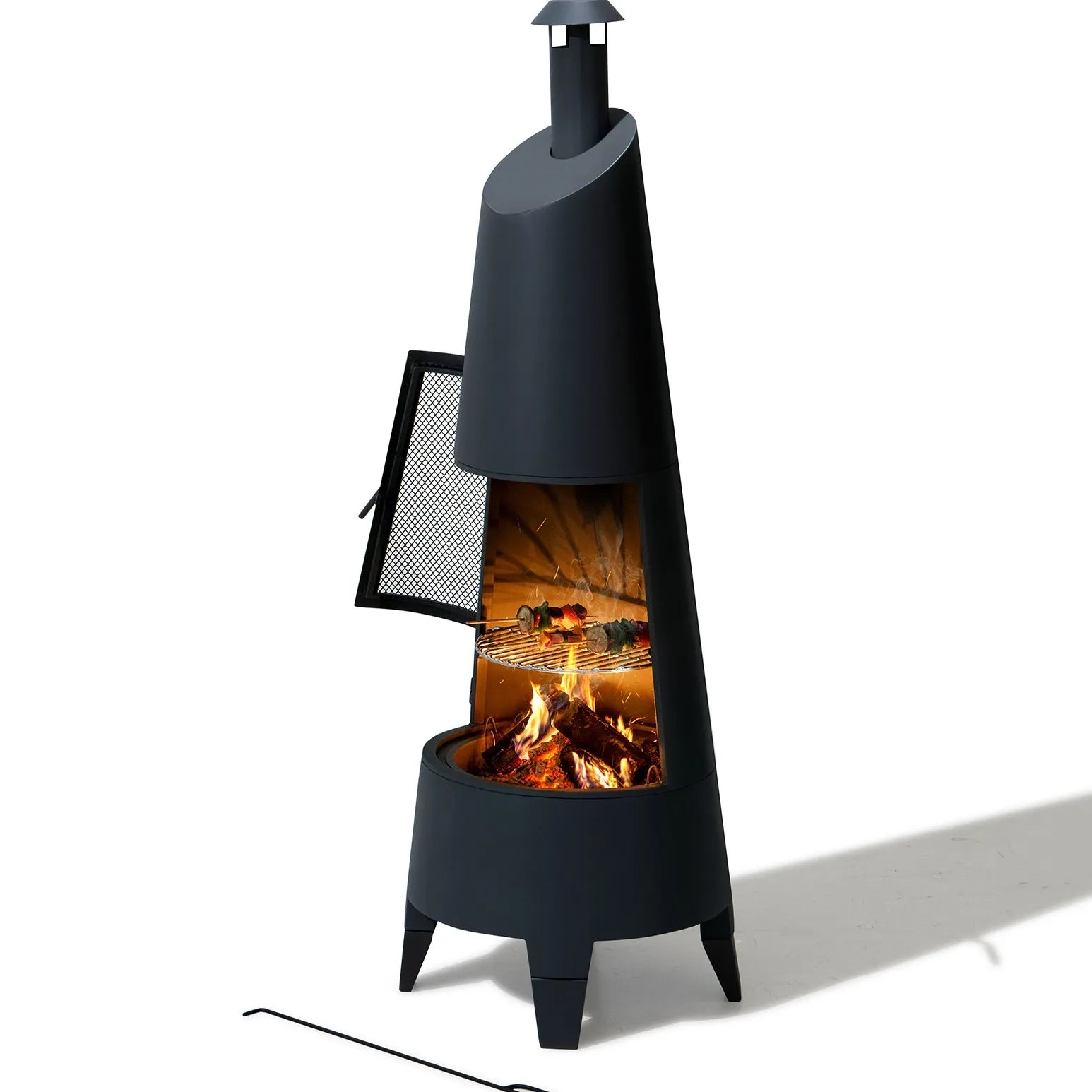 SUNJOY 57 Inch 2-in-1 Chiminea Fire Pit & Grill with Removable Grill Grate and PVC Cover - Black