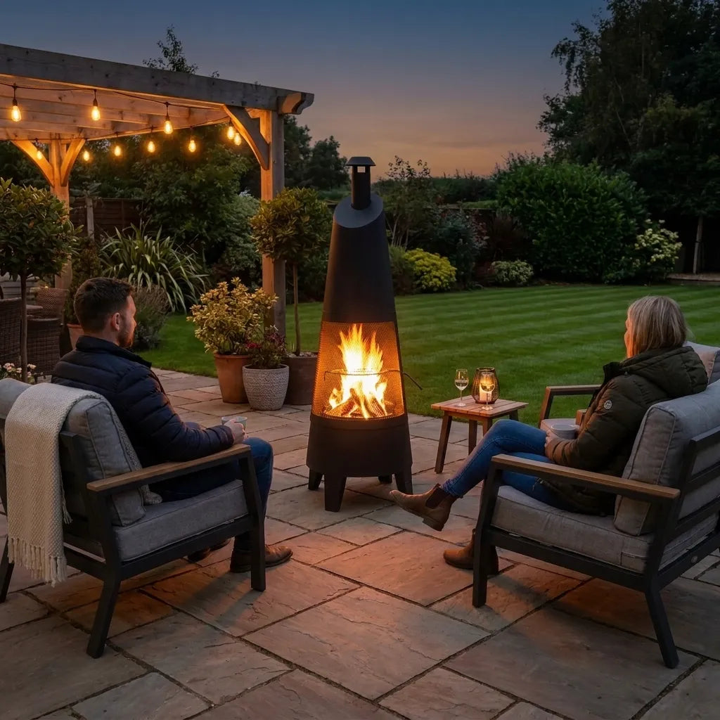 2-in-1 Chiminea Fire Pit & Grill 57" - Black