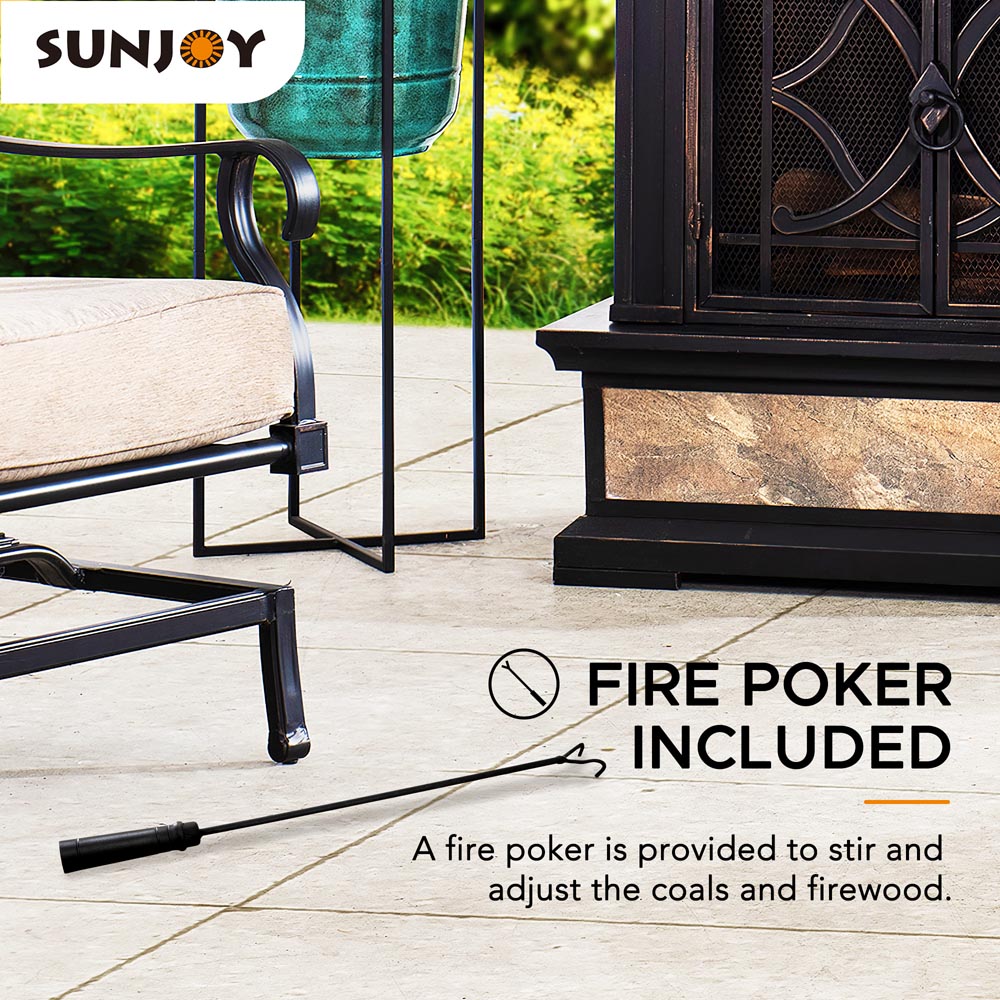 Sunjoy Outdoor Fireplace with Mesh Screen Doors and Fireplace Tools Golden Bull Marketing