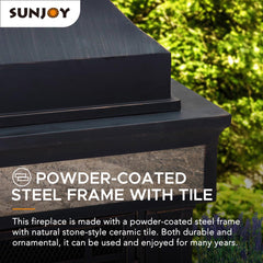 Sunjoy Outdoor 57 in. Steel Wood Burning Fireplace with Fire Poker and Rain Cover