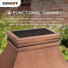 Sunjoy Outdoor 57 in. Steel Wood Burning Fireplace with Fire Poker and Rain Cover.