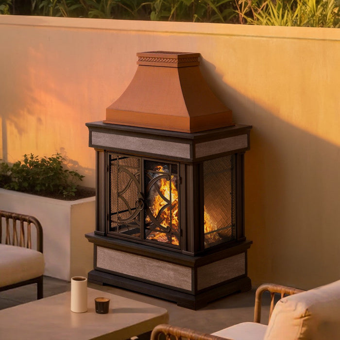 57 Inch Outdoor Steel Wood Burning Fireplace with Chemney – SUNJOY Canada
