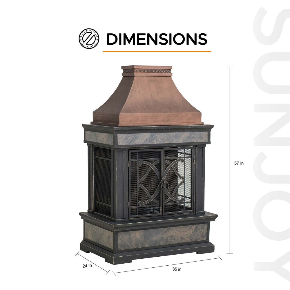 57 Inch Outdoor Wood Burning Stone Fireplace - SUNJOY
