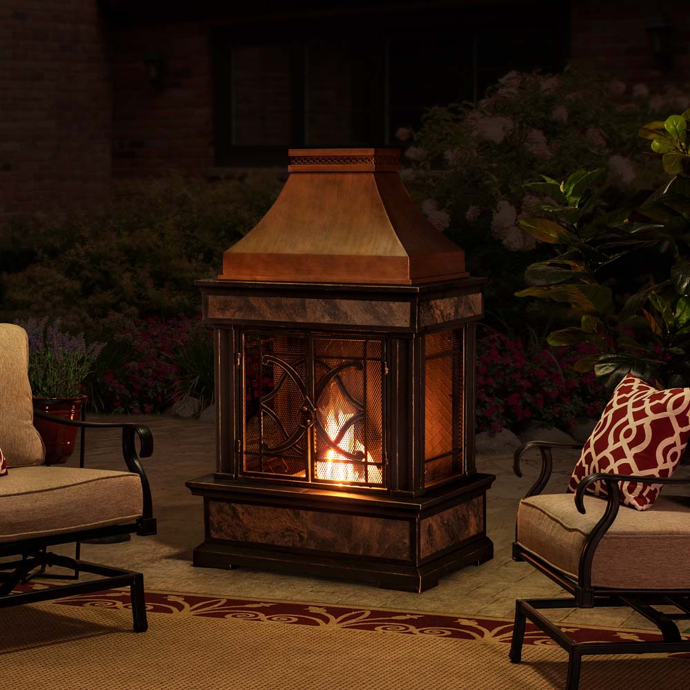 57 Inch Outdoor Wood Burning Stone Fireplace - SUNJOY