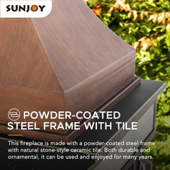 Sunjoy Outdoor 57 in. Steel Wood Burning Fireplace with Fire Poker and Rain Cover