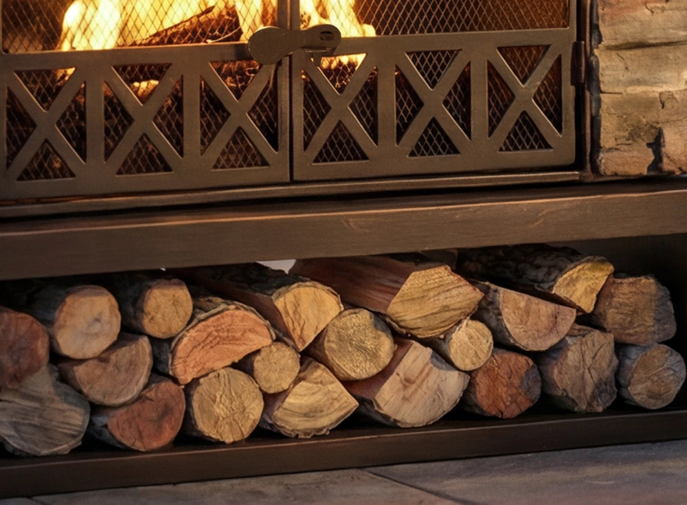 SUNJOY 48 Inch Outdoor Stone Fireplace Kit with Chimney and Doors