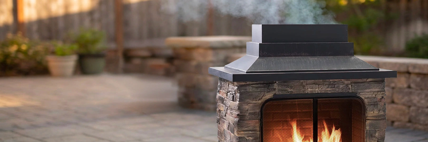 SUNJOY 48 Inch Outdoor Stone Fireplace Kit with Chimney and Doors