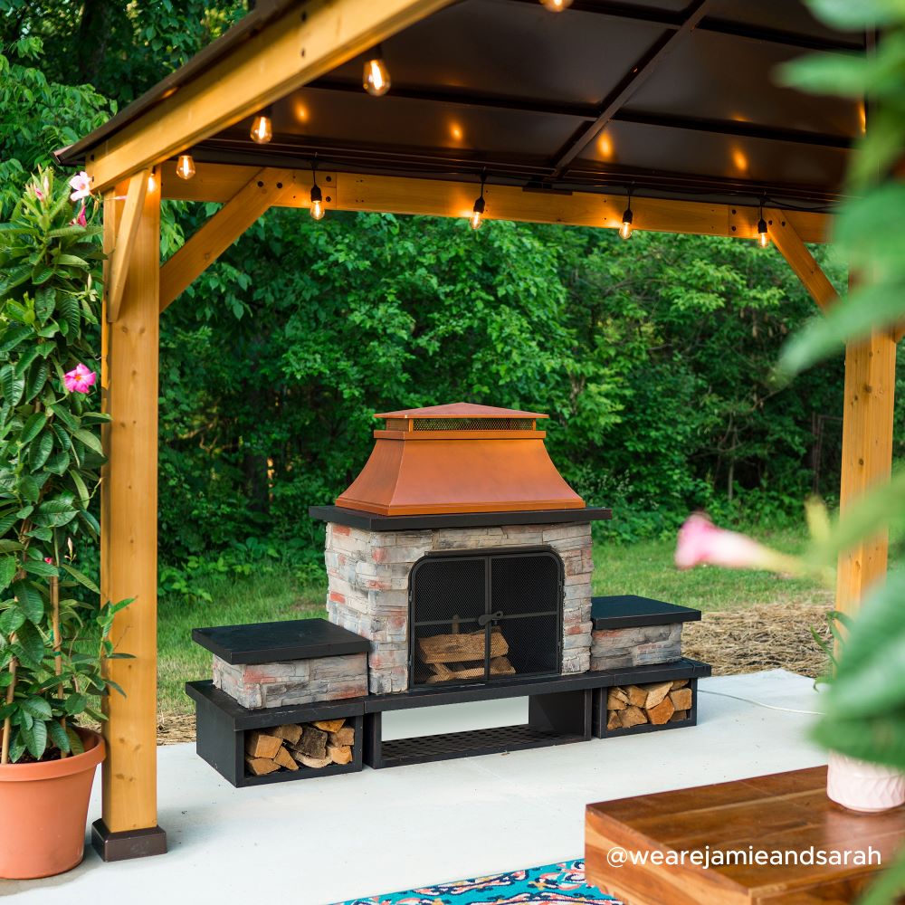 SUNJOY 48 Inch Wood Burning Stone Fireplace with Log Holders