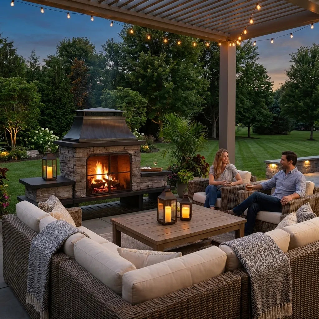 Canyon Stone Wood Burning Fireplace with Log Holders 82" - Black
