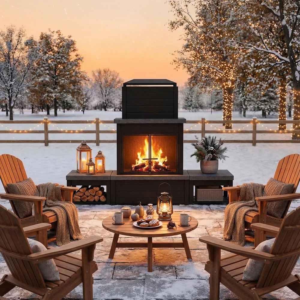 58 Inch Modern Wood Burning Fireplace with Wood Storage | SUNJOY 58 Inch Modern Wood Burning Fireplace with Wood Storage | SUNJOY