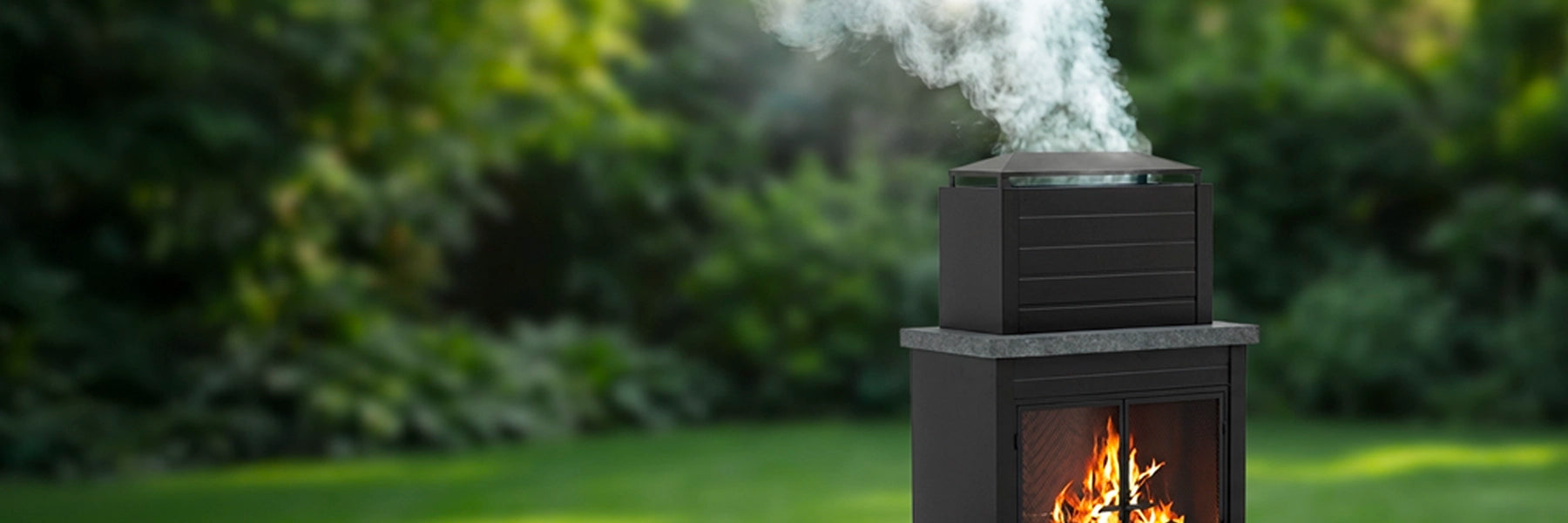 SUNJOY 58 Inch Modern Outdoor Fireplace with Chimney & Log Holders