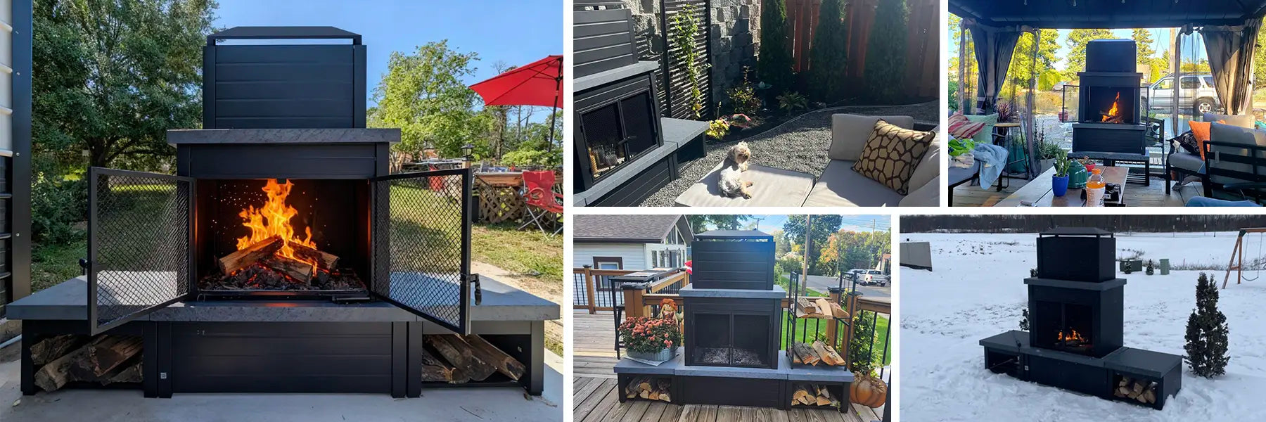 SUNJOY 58 Inch Modern Outdoor Fireplace with Chimney & Log Holders