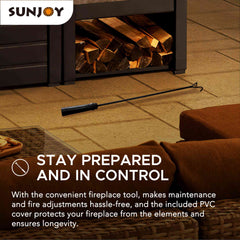 Sunjoy 58 in. Wood Burning Fireplace, Steel Outdoor Fireplace with Chimney, Log Holders, Fireplace Tool, and PVC Cover