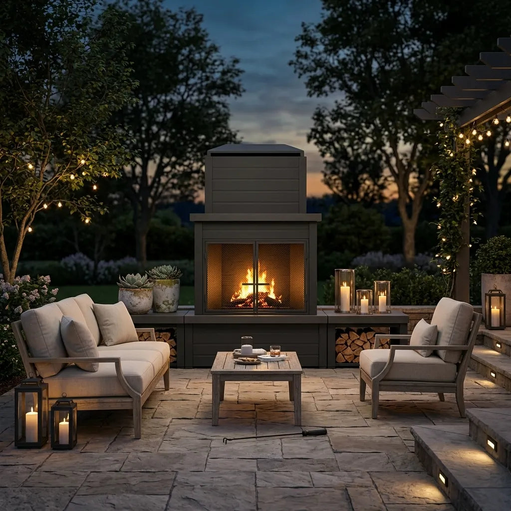 Nordic Modern Wood Burning Fireplace with Log Holders 76" - Brown