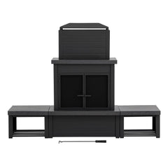 SUNJOY 58 Inch Modern Outdoor Fireplace with Chimney & Log Holders - Dark Gray